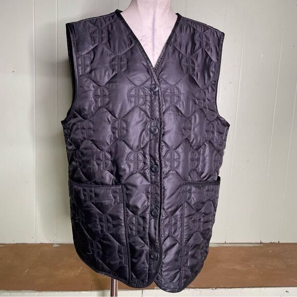 Anine Bing Andy Black Quilted Monogram Vest Pockets‎ Women’s Size Large - Picture 5 of 14
